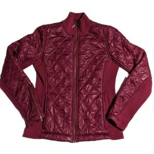prAna Womens Small Quilted Hybrid Jacket Insulated Fleece Full Zip Burgundy